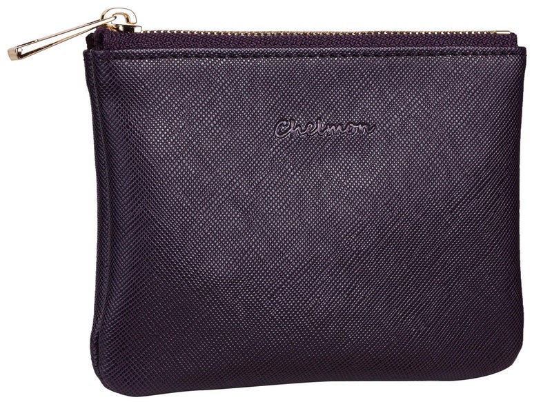 Chelmon Vegan Leather Coin Purse Pouch Change Purse With Zipper For Men Women (CH Steel Purple) - Image 1